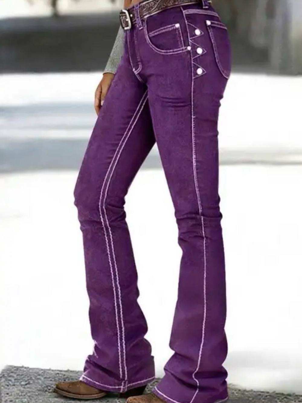 NWT Flamingals Button Decor Stitch Detail Mid Waist Bootcut Pants